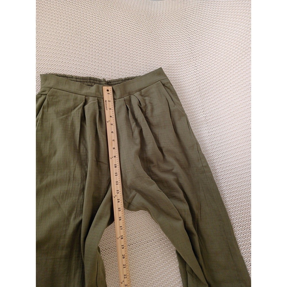 NWT NOFLIK Olive Green 100% Cotton Gauze Wide Leg Boho Pants Relaxed L Coastal - Picture 2 of 7